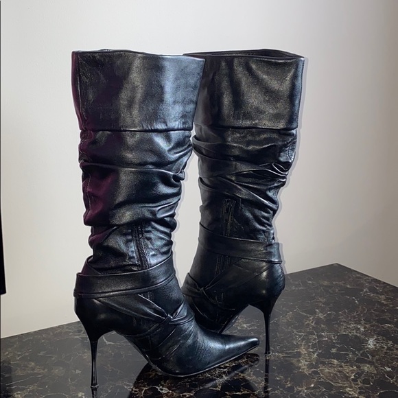 Black Leather Boots with skinny Metal Heel Size 37 - Picture 4 of 10